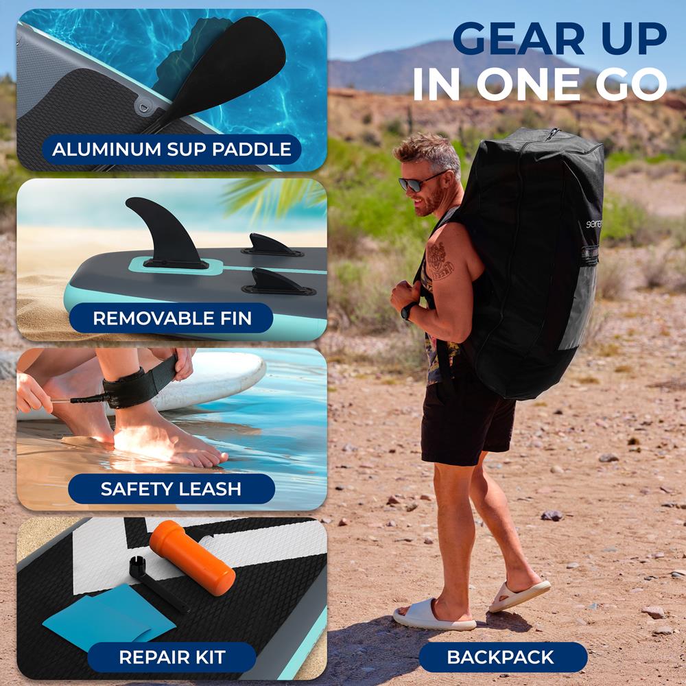 Inflatable SUP for 2 Adults & Child - Stable Non-Slip Deck, 440 lbs Capacity