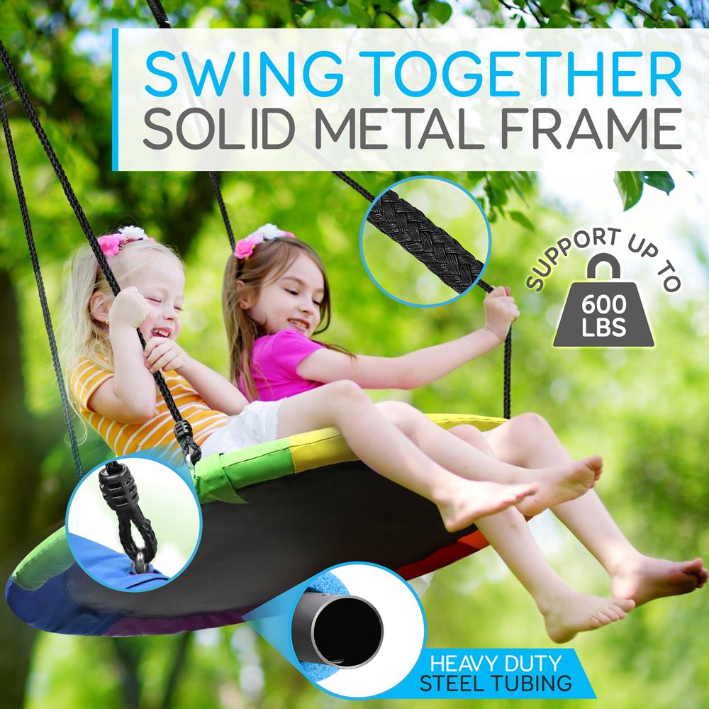 Saucer Swing 40" for Kids, Waterproof, Adjustable Ropes, Rainbow