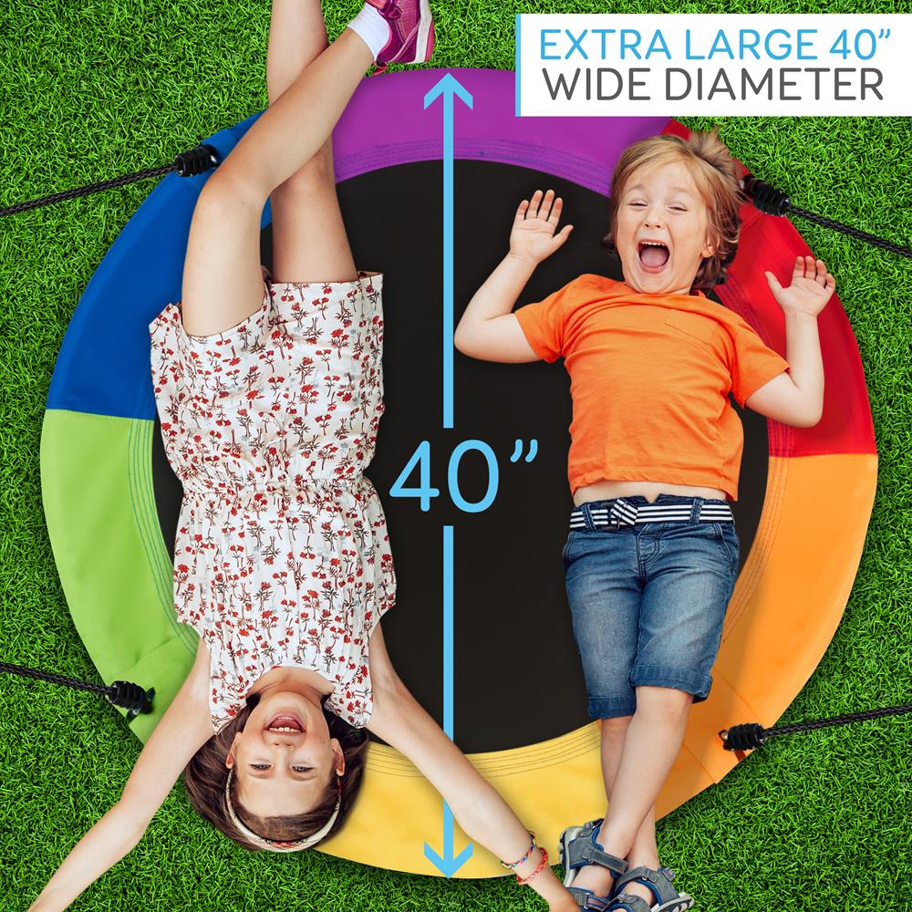 Saucer Swing 40" for Kids, Waterproof, Adjustable Ropes, Rainbow