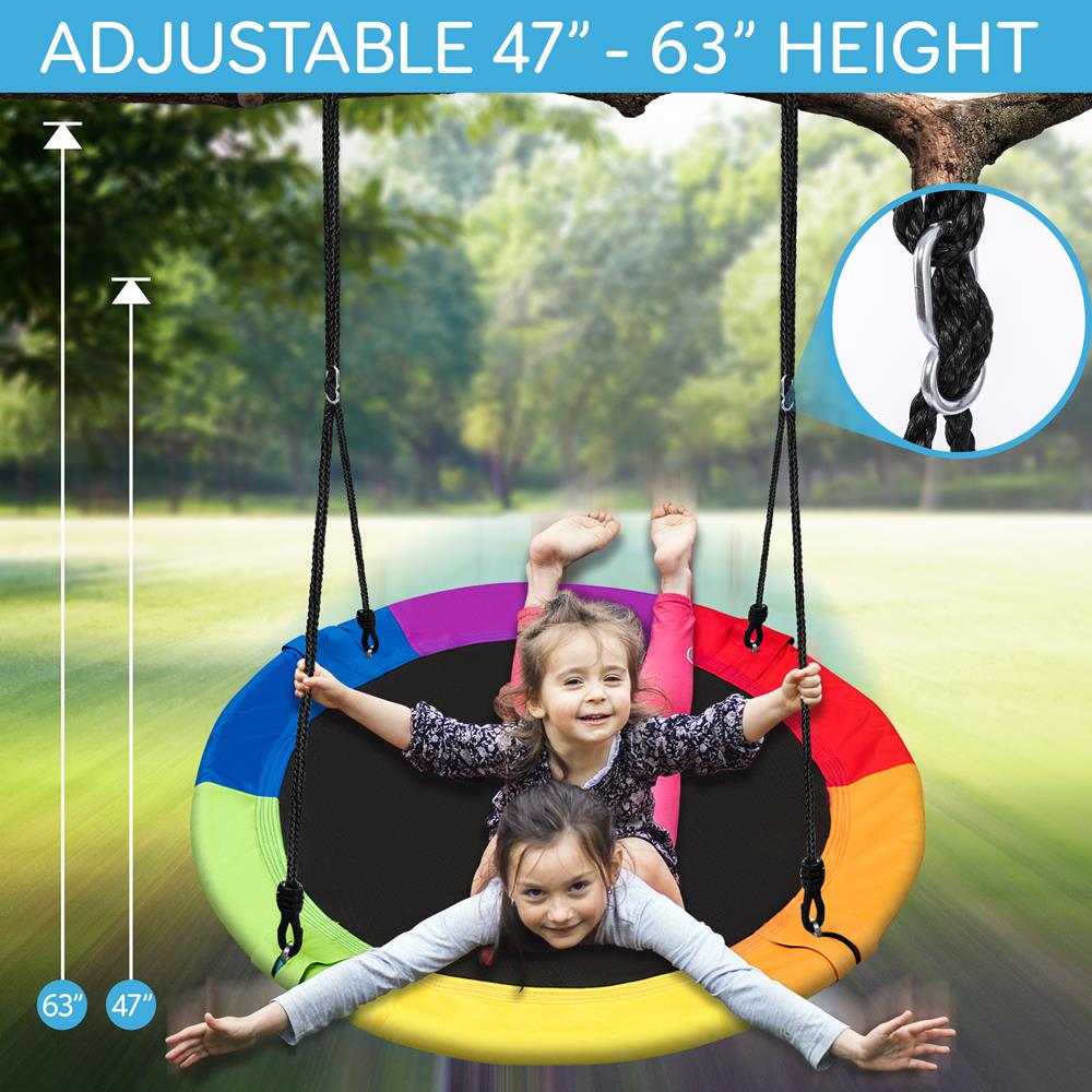 Saucer Swing 40" for Kids, Waterproof, Adjustable Ropes, Rainbow