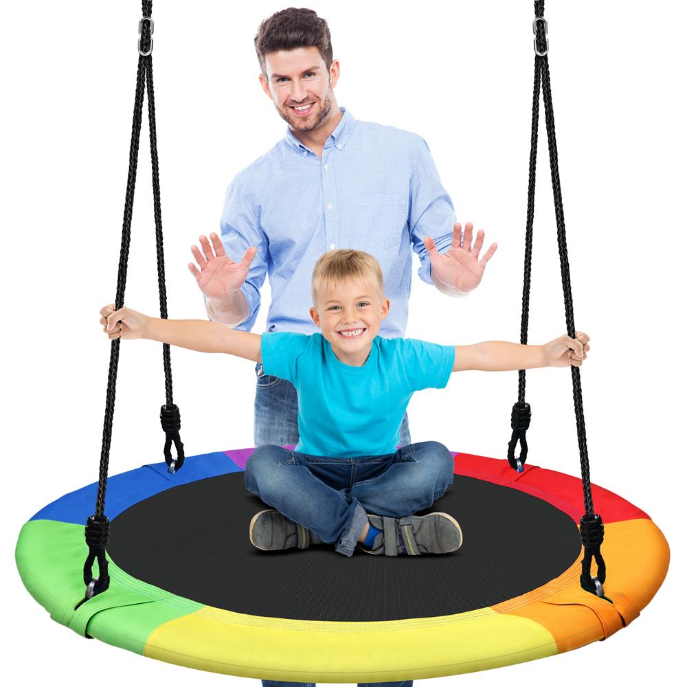 Saucer Swing 40" for Kids, Waterproof, Adjustable Ropes, Rainbow