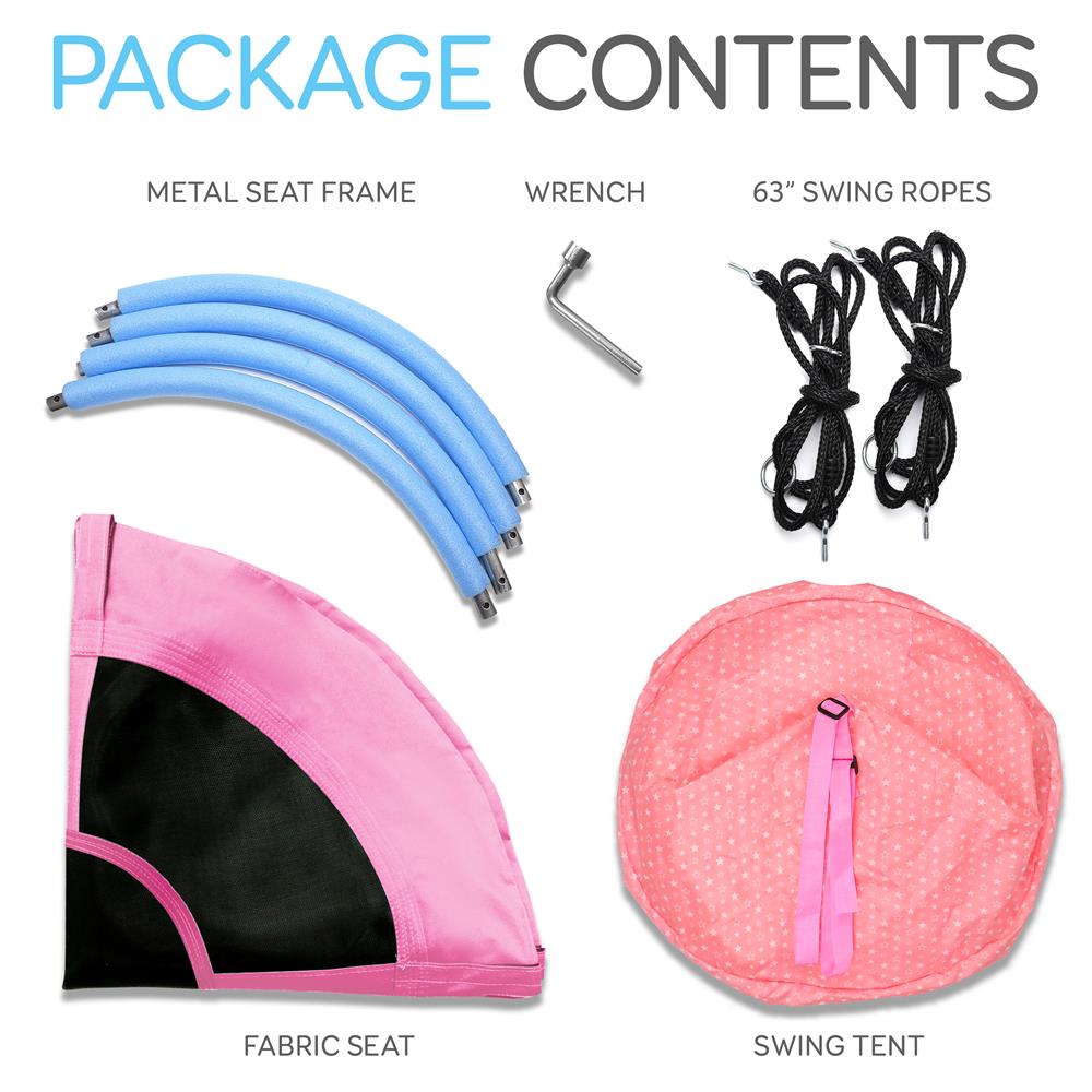 Children’S Tree Swing Tent - Indoor/Outdoor Hanging Rope Swing Hangout Kit (Pink)