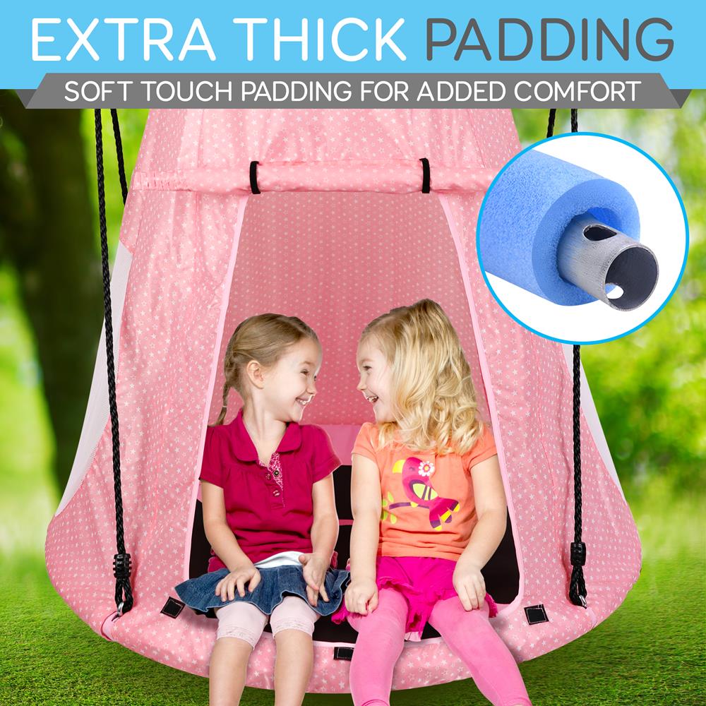 Children’S Tree Swing Tent - Indoor/Outdoor Hanging Rope Swing Hangout Kit (Pink)