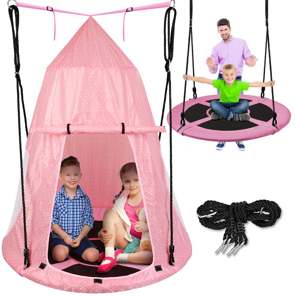 Children’S Tree Swing Tent - Indoor/Outdoor Hanging Rope Swing Hangout Kit (Pink)