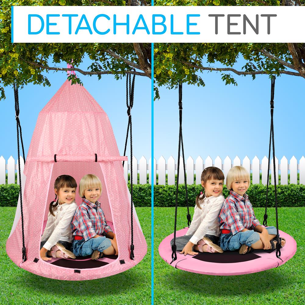 Children’S Tree Swing Tent - Indoor/Outdoor Hanging Rope Swing Hangout Kit (Pink)