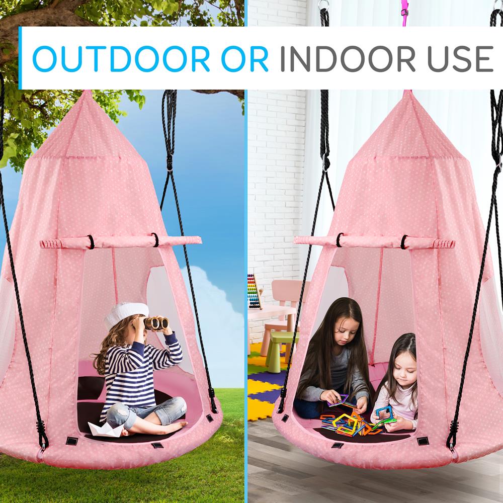 Children’S Tree Swing Tent - Indoor/Outdoor Hanging Rope Swing Hangout Kit (Pink)
