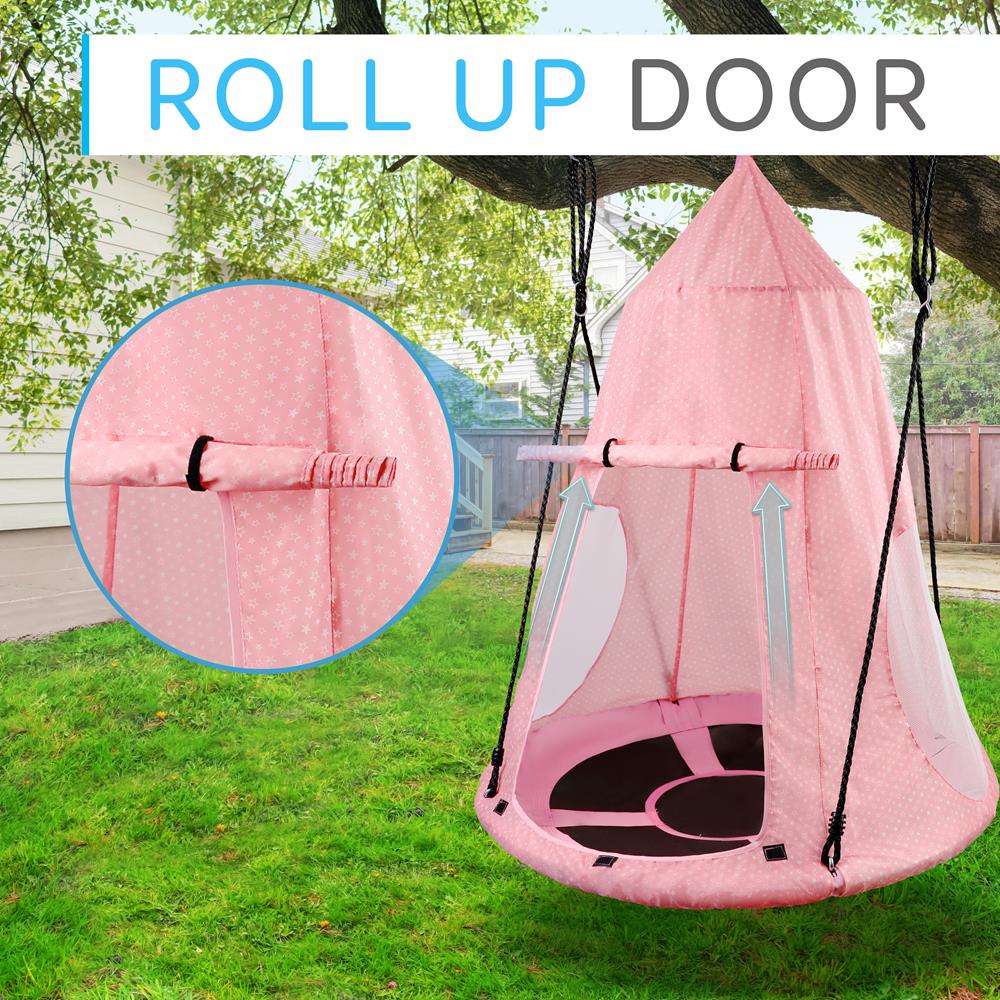 Children’S Tree Swing Tent - Indoor/Outdoor Hanging Rope Swing Hangout Kit (Pink)