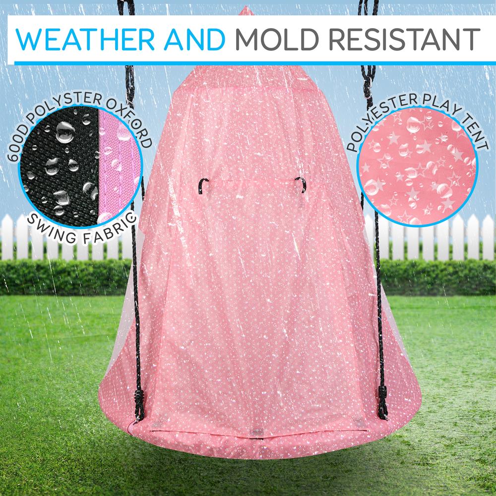 Children’S Tree Swing Tent - Indoor/Outdoor Hanging Rope Swing Hangout Kit (Pink)