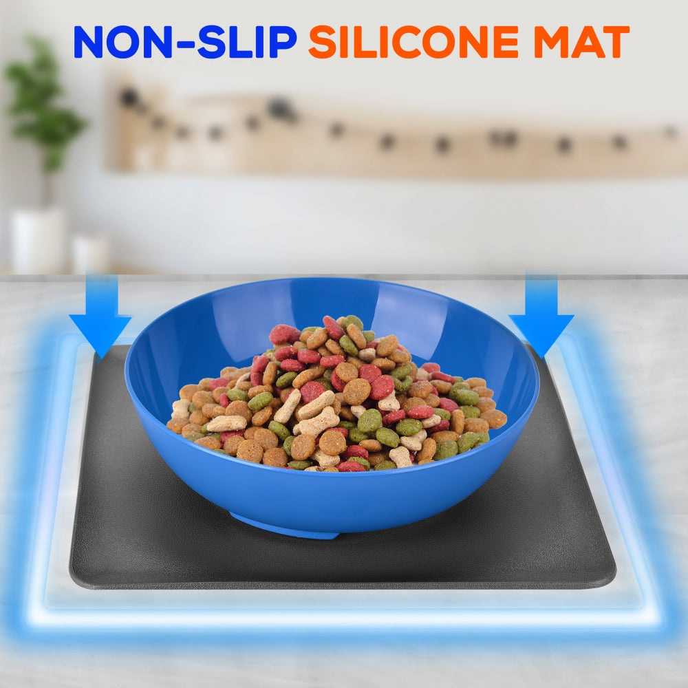 Pet Bowl & Mat Set, Mess-Free Feeding, Non-Slip, Easy Clean, Blue