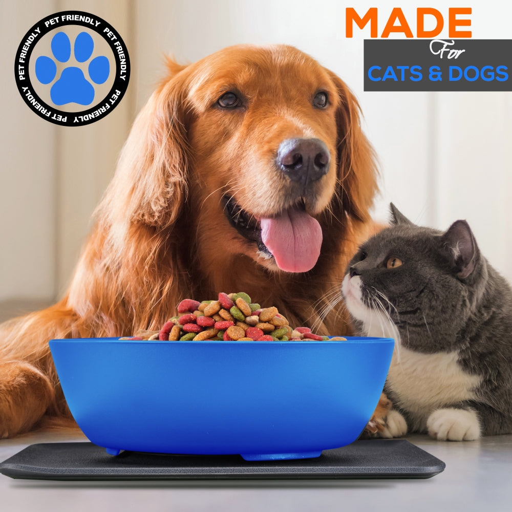 Pet Bowl & Mat Set, Mess-Free Feeding, Non-Slip, Easy Clean, Blue