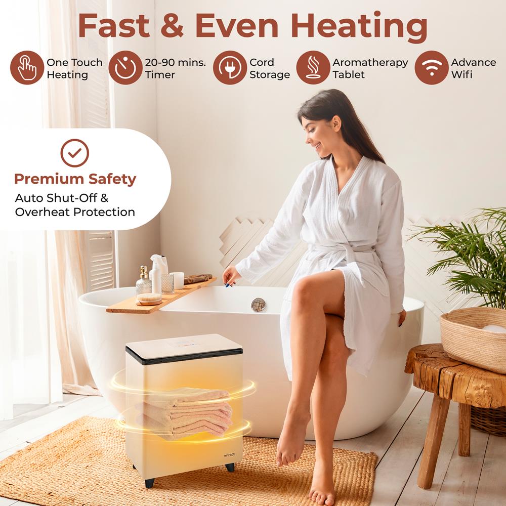 WiFi Towel Warmer - Spa Comfort, Auto Shut-Off, Stainless Steel