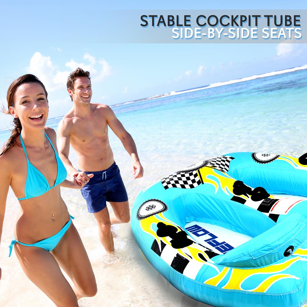 Inflatable Towable Tube for 2, Fast Inflation, Heavy-Duty PVC, Blue