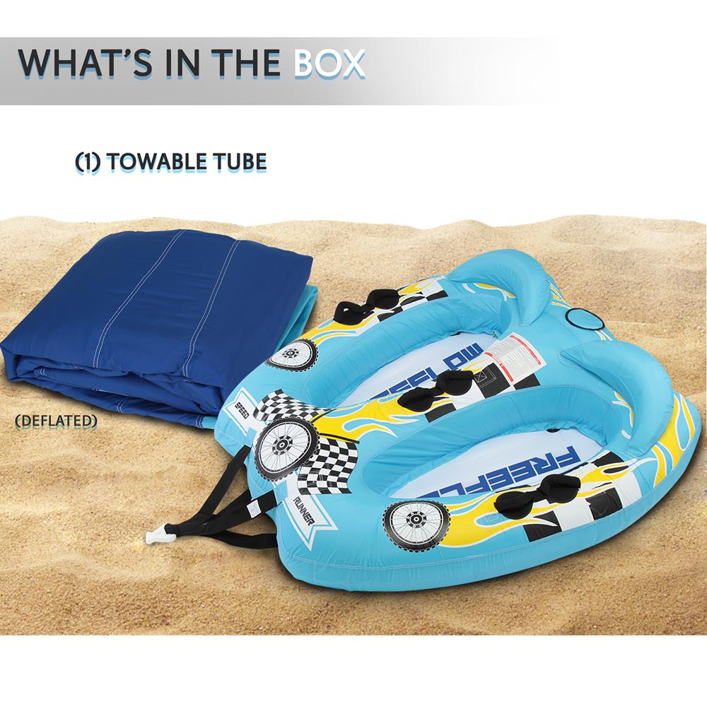 Inflatable Towable Tube for 2, Fast Inflation, Heavy-Duty PVC, Blue