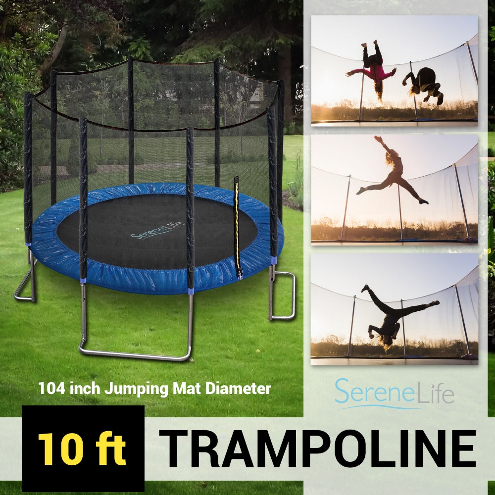 10FT Outdoor Trampoline, Safe Jumping, Reinforced Mat, Blue