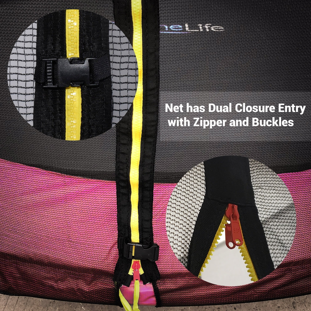 10FT Outdoor Trampoline, Safe Jumping, Reinforced Mat, Pink