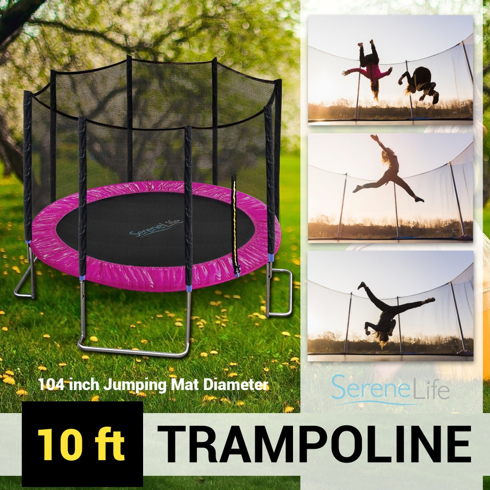 10FT Outdoor Trampoline, Safe Jumping, Reinforced Mat, Pink