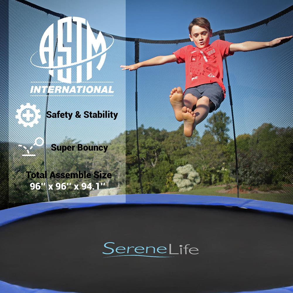 8FT Outdoor Trampoline, Safe Jumping, Reinforced Mat, Blue