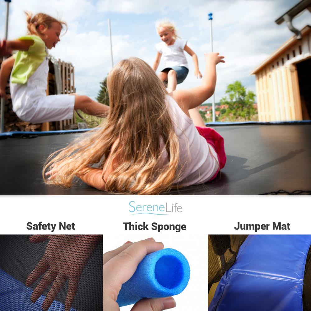 8FT Outdoor Trampoline, Safe Jumping, Reinforced Mat, Blue
