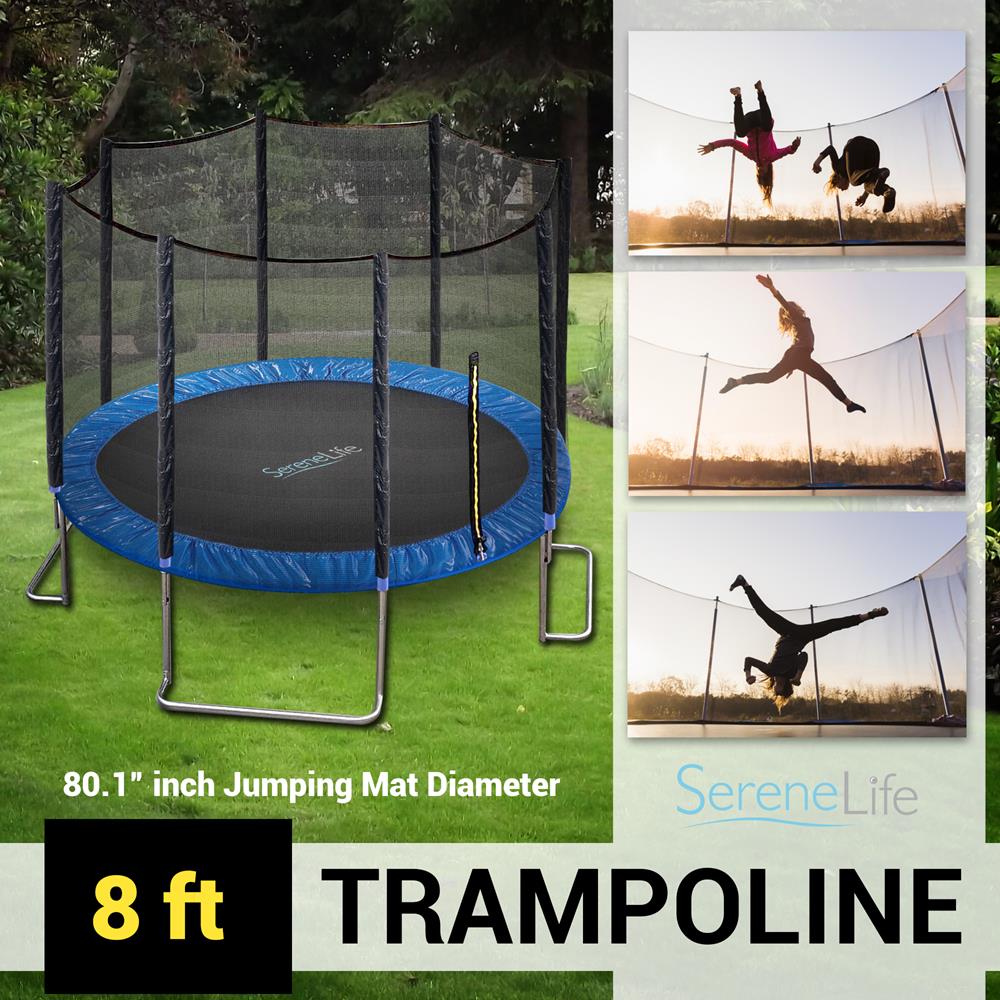 8FT Outdoor Trampoline, Safe Jumping, Reinforced Mat, Blue