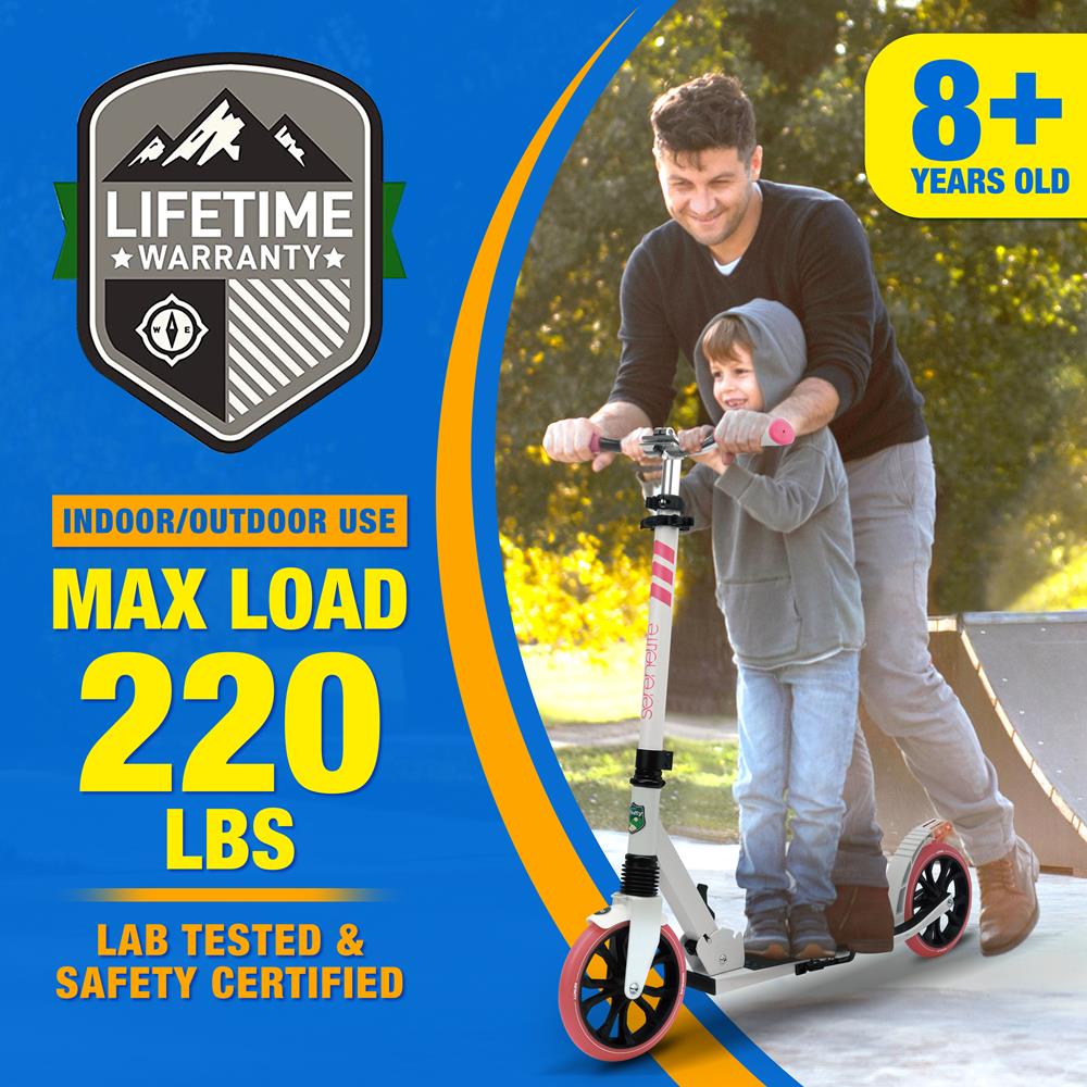 Kick Scooter for Teens & Adults, Adjustable Alloy Deck, Pink