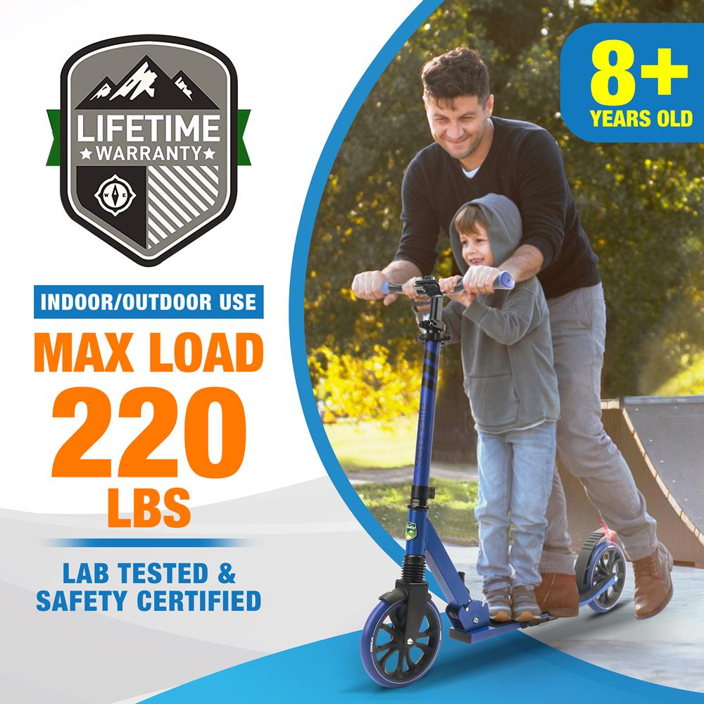 Folding Kick Scooter for Teens/Adults, Smooth Ride, Alloy Deck, Blue