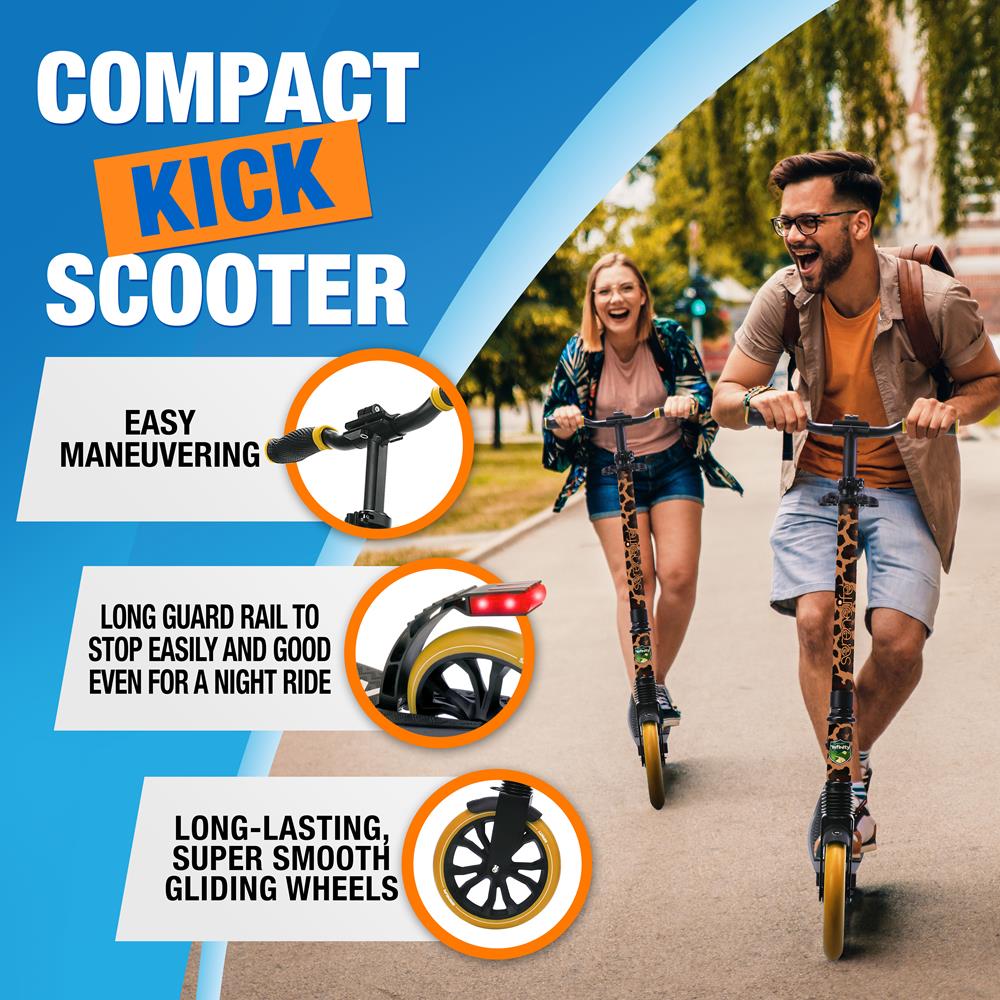 Kick Scooter for Teens & Adults, Foldable Alloy Deck, Leopard Design