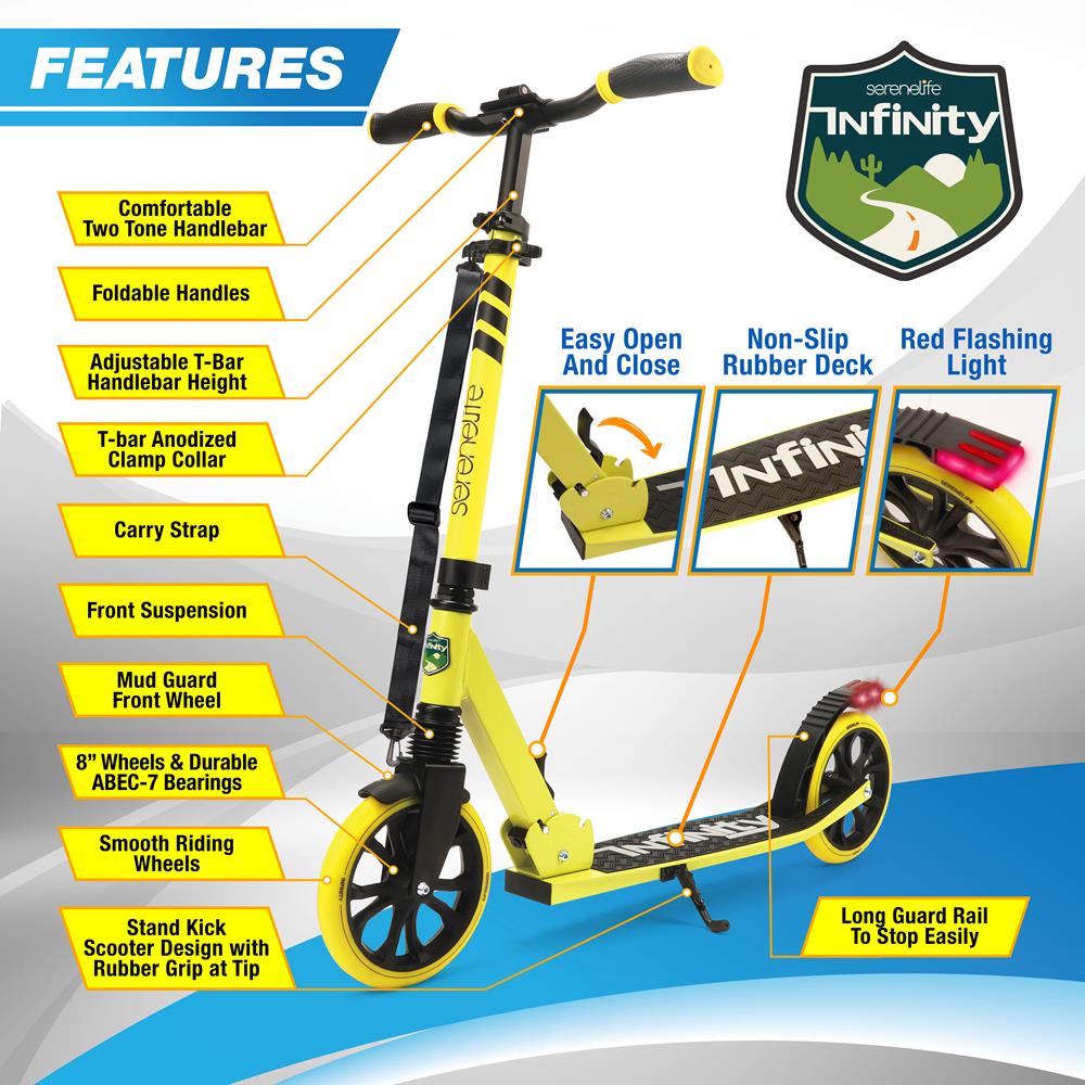 Lightweight And Foldable Kick Scooter - Adjustable Scooter For Teens And Adult, Alloy Deck With High Impact Wheels (Yellow)