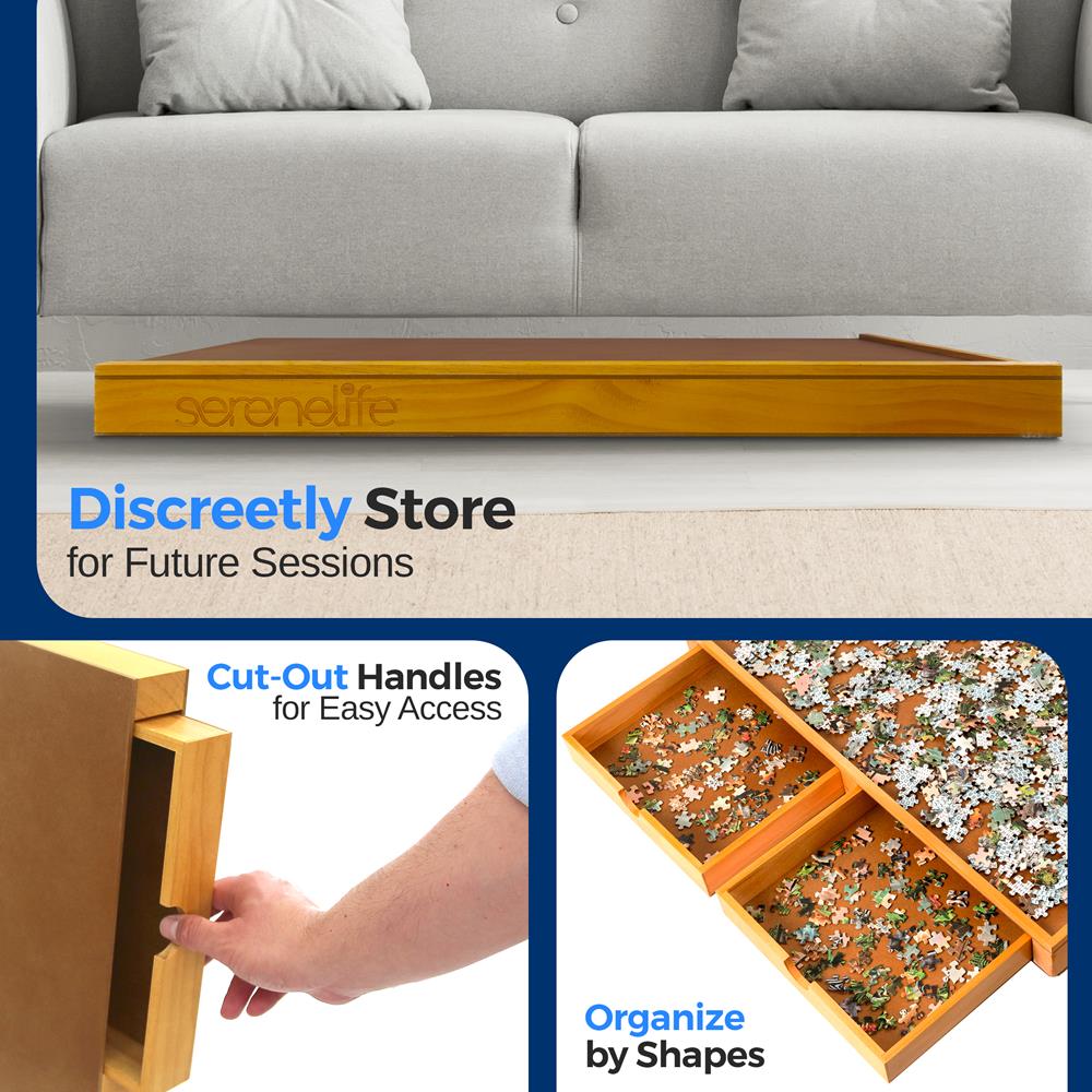 Wooden Puzzle Board Rack - Jigsaw Puzzle Table Without Legs, 4 Storage & Sorting Drawers