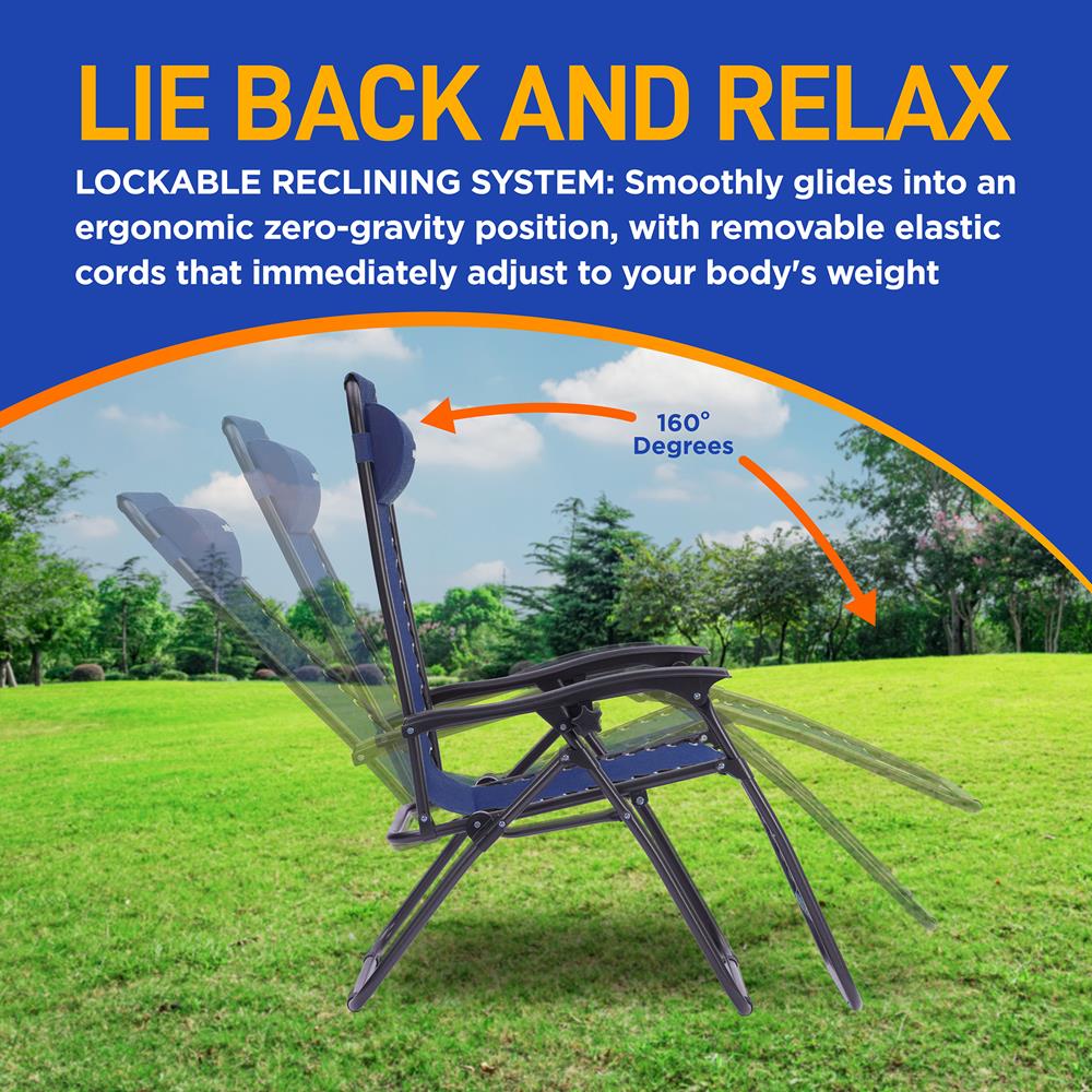 Zero Gravity Chair Set 2-Pack, Ultimate Comfort, Steel & Textilene, Blue