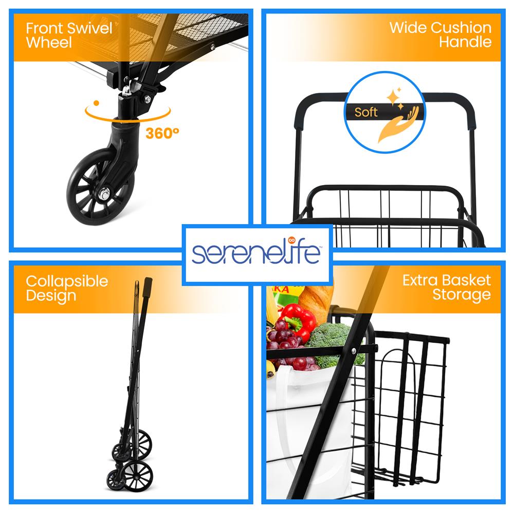 Collapsible Utility Cart - Compact And Portable Shopping Cart With Comfortable Grip