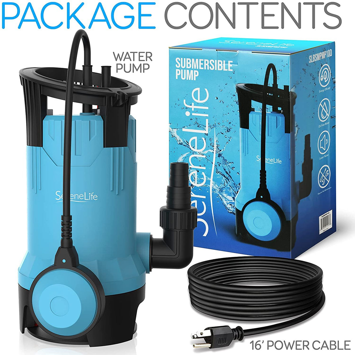 Submersible Clean/Dirty Water Pump - 750W Powerful Sump Pump, 3302 Gph, Auto Float Switch With 16 Ft. Power Cord Length