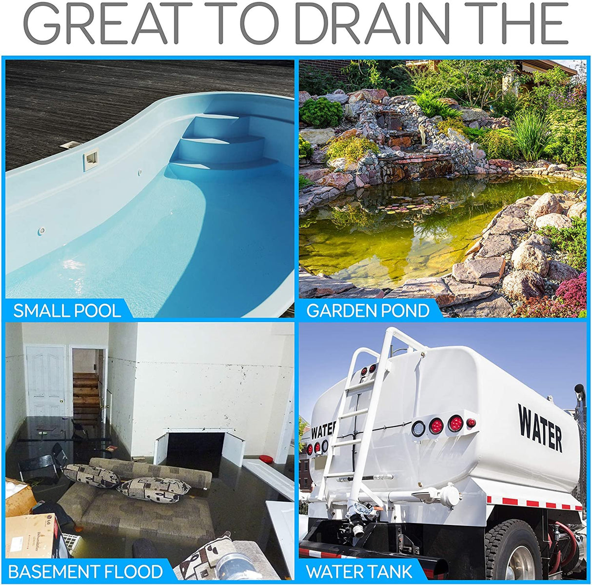 Submersible Clean/Dirty Water Pump - 750W Powerful Sump Pump, 3302 Gph, Auto Float Switch With 16 Ft. Power Cord Length