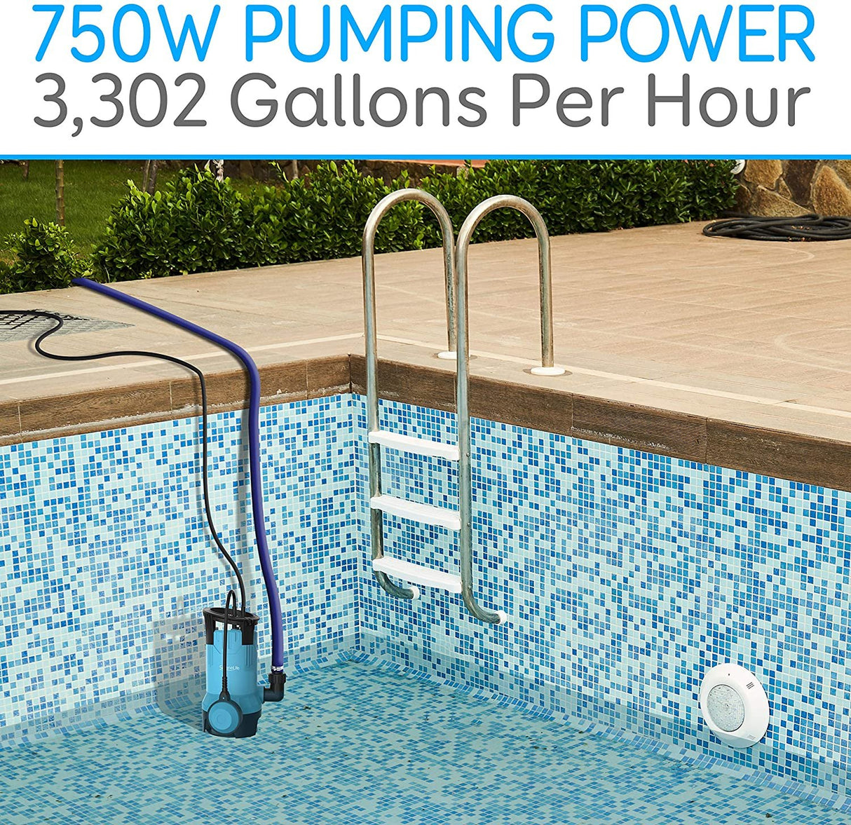 Submersible Clean/Dirty Water Pump - 750W Powerful Sump Pump, 3302 Gph, Auto Float Switch With 16 Ft. Power Cord Length