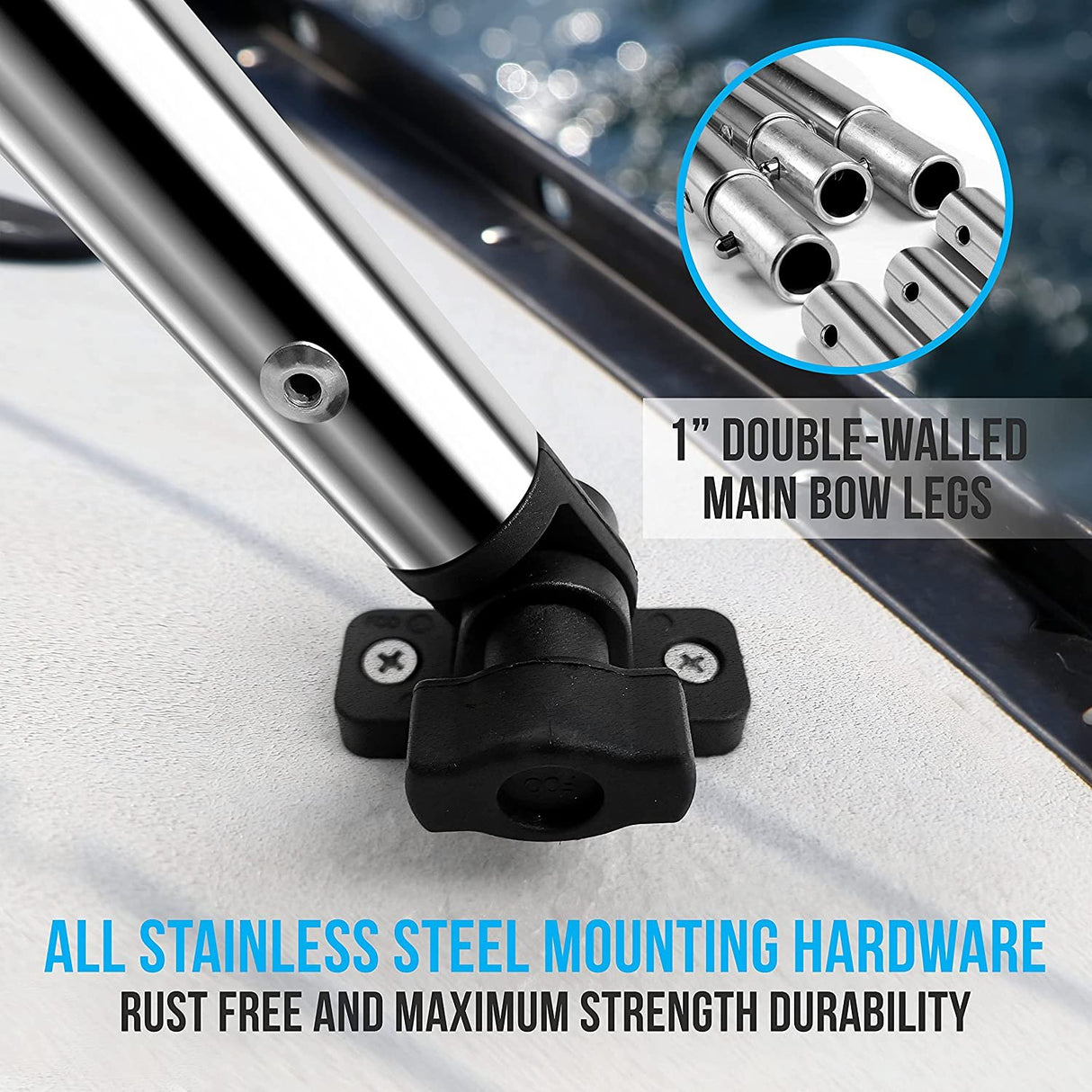 4 Bow Bimini Top - 2 Straps And 2 Rear Support Poles With Marine-Grade 600D Polyester Canvas (Burgundy)