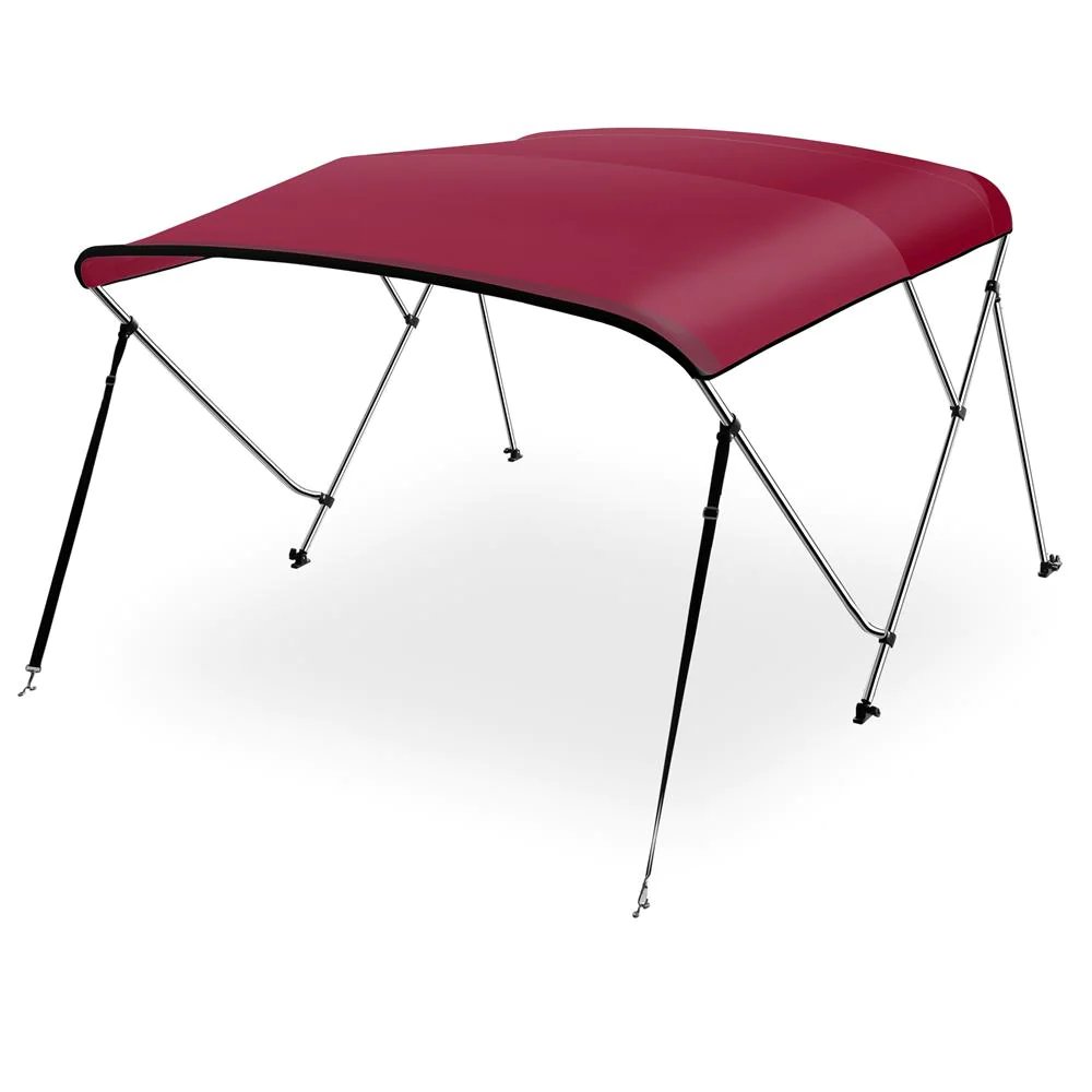 4 Bow Bimini Top - 2 Straps And 2 Rear Support Poles With Marine-Grade 600D Polyester Canvas (Burgundy)