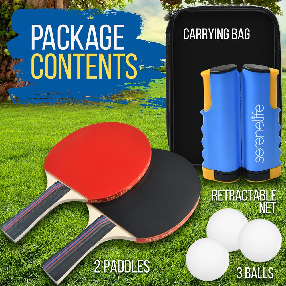 Portable Table Tennis Set With Retractable Net, Paddles, Balls, And Carrying Bag