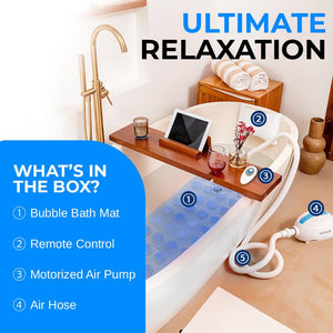 Portable Bubble Bath Mat Body Spa Massager - Waterproof Non-Slip Bubble Bath Mat With Suction Cup Bottom, Motorized Air Pump, And Adjustable Bubble Settings