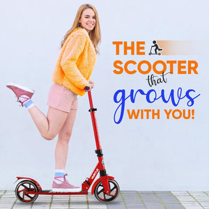 Lightweight And Foldable Kick Scooter - Adjustable Scooter For Teens And Adult, Alloy Deck With High Impact Wheels (Red)
