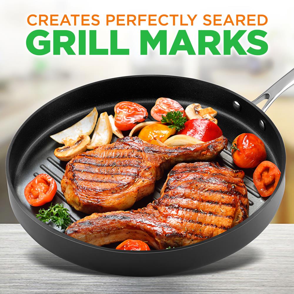 12’’ Hard-Anodized Nonstick Grill - Dishwasher Safe Nonstick Grill Pan