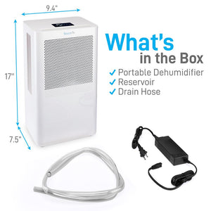 Portable Energy-Saver Dehumidifier - Ultra-Quiet & Electric Small Dehumidifier, 3 Pints Volume Capacity, Space Up To 322 Sq. Ft. For Bedroom, Bathroom, Rv, Closet & Basement