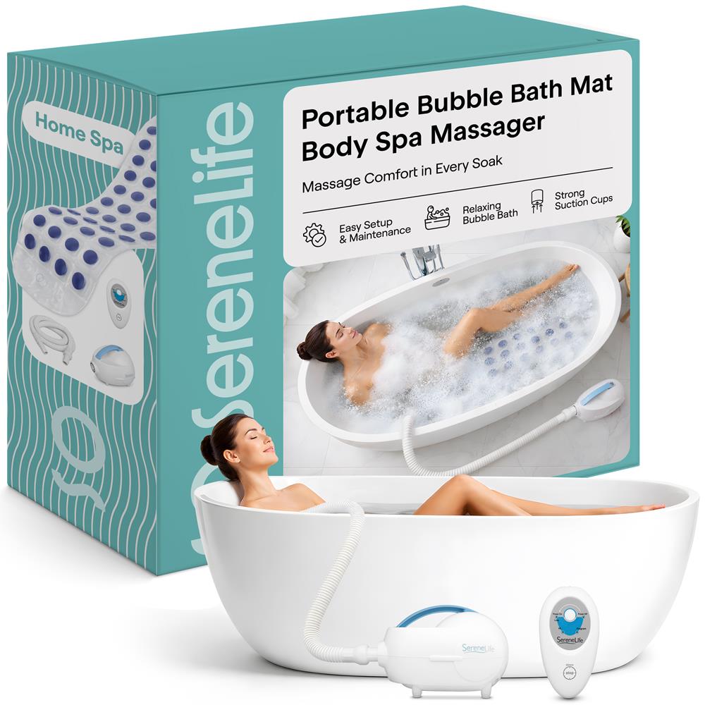 Portable Bubble Bath Mat Body Spa Massager - Waterproof Non-Slip Bubble Bath Mat With Suction Cup Bottom, Motorized Air Pump, And Adjustable Bubble Settings