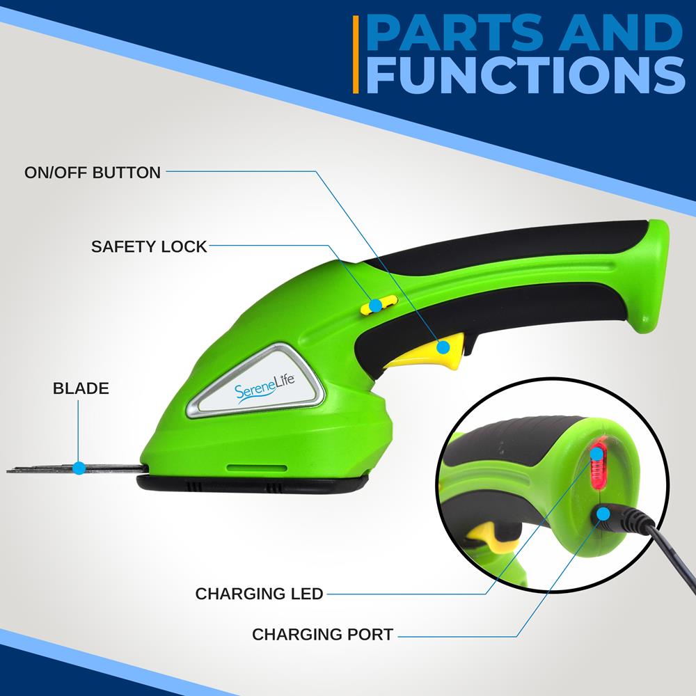 Electric Grass Cutter Shears - Cordless Handheld Hedge Shrubber Trimmer, 3.6V Rechargeable Battery, Changeable Blades