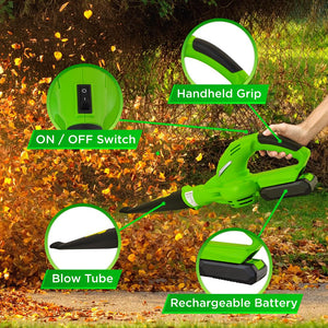 18V Electric Leaf Blower - Cordless Power Blower With Built-In Rechargeable Battery