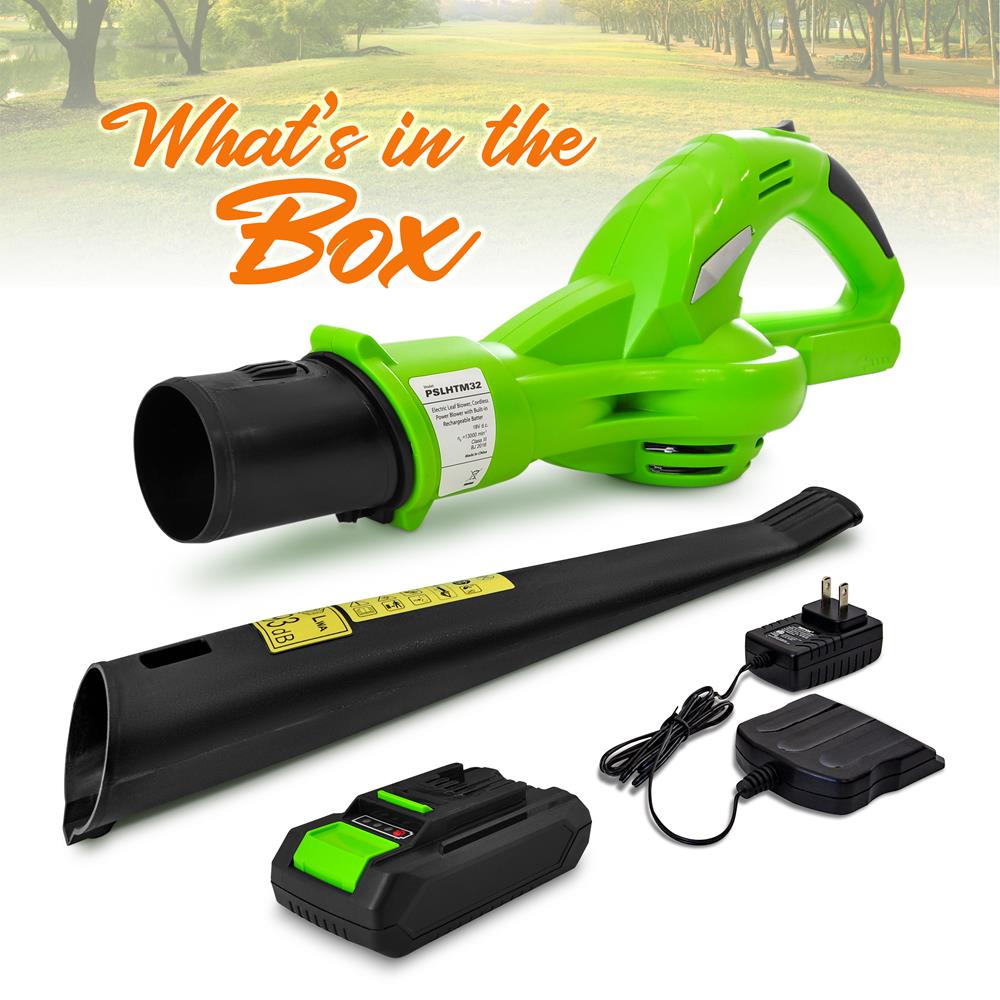 18V Electric Leaf Blower - Cordless Power Blower With Built-In Rechargeable Battery