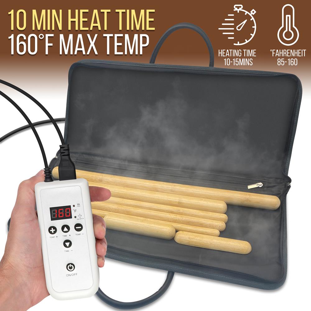 Bamboo Massage Set for Stress Relief with Waterless Heating