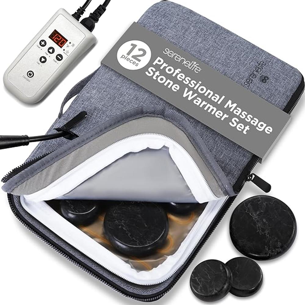 Heating Stone Massager for Muscle Therapy, Basalt Stones, Gray