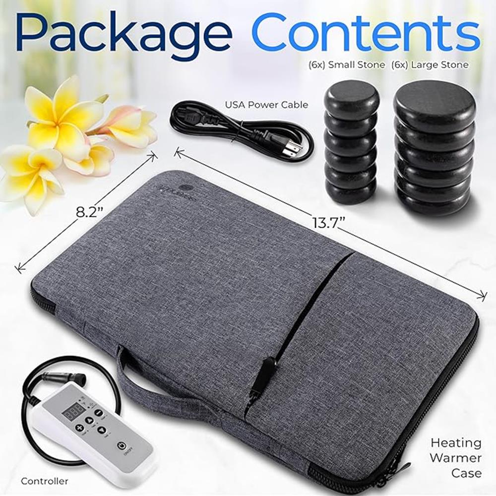 Heating Stone Massager for Muscle Therapy, Basalt Stones, Gray