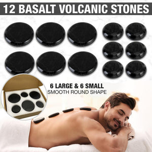 Hot Stone Massage Kit - Portable Heated Rock Therapy System With Digital Temperature Controller, Includes (12) Massaging Stones (Pink)