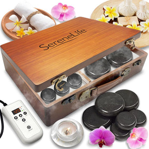 Hot Stone Massage Kit - Portable Heated Rock Massaging Therapy System (Black)