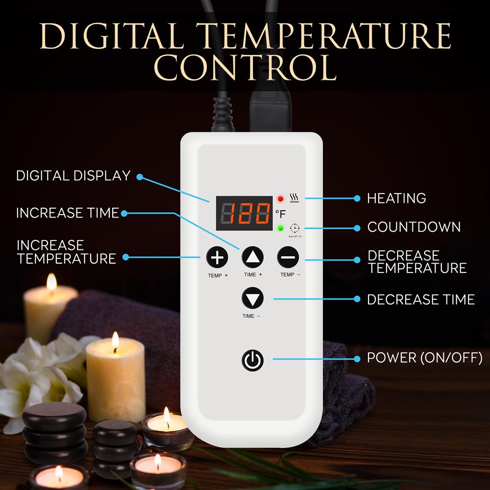 Hot Stone Massage Kit - Portable Heated Rock Therapy System With Digital Temperature Controller, Includes (12) Massaging Stones